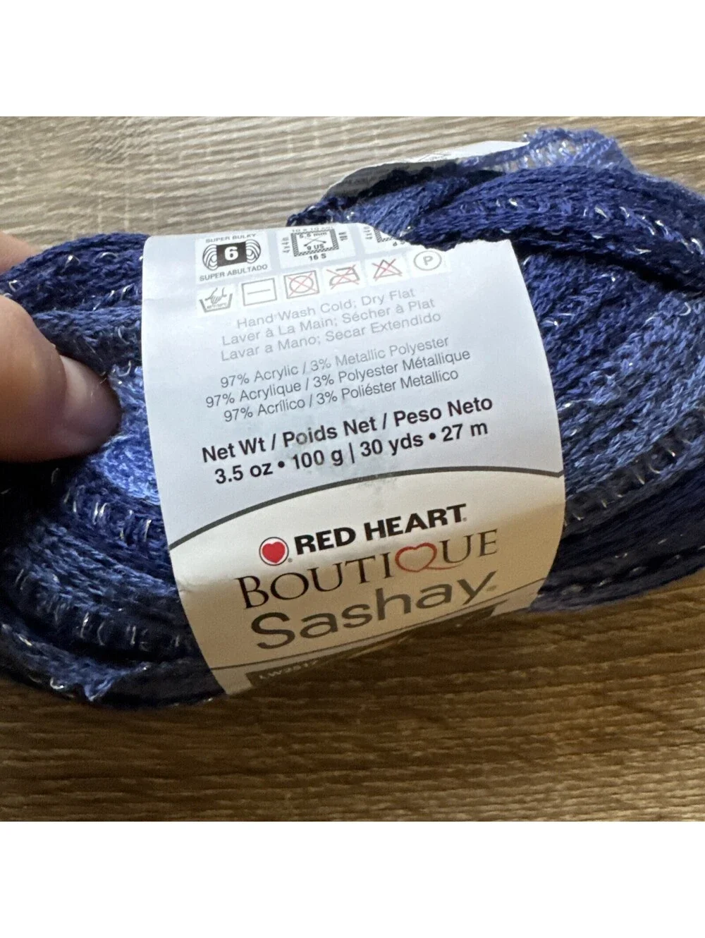 One Skein Red Heart Boutique Sashay Yarn Rumba Blue Shades with Silver Mettalic